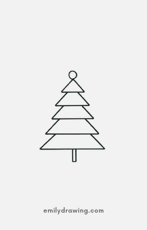 Simple geometric Christmas tree with triangle layers and a top circle.