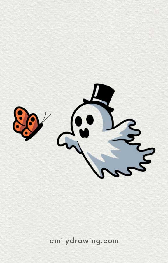 Ghost Chasing a Butterfly - Easy Cute Ghost Drawing Ideas for kids