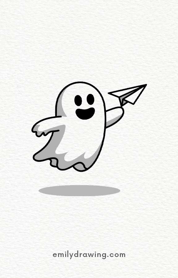 Ghost Flying a Paper Airplane - Easy Cute Ghost Drawing Ideas for kids