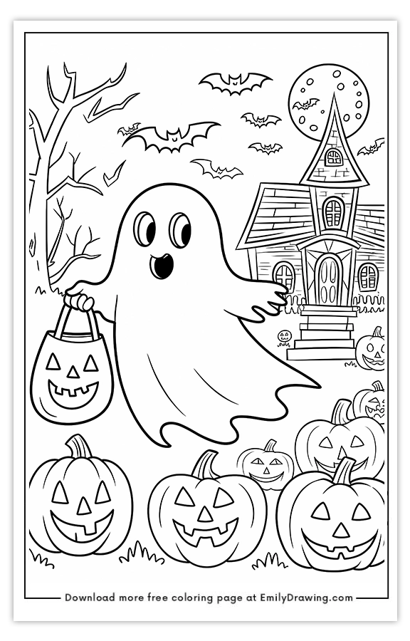 Free printable Ghost Holding Bag coloring pages with PDF files for download and printing!