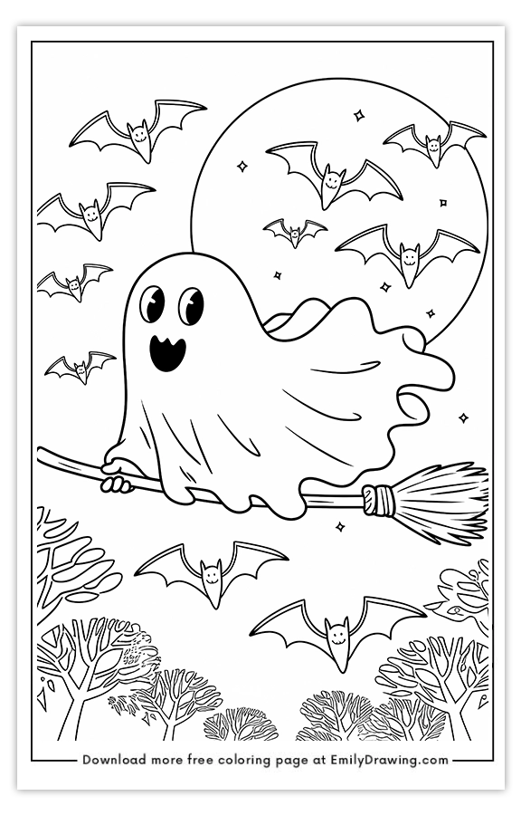 Free printable Ghost Holding Magic Wand coloring pages with PDF files for download and printing!