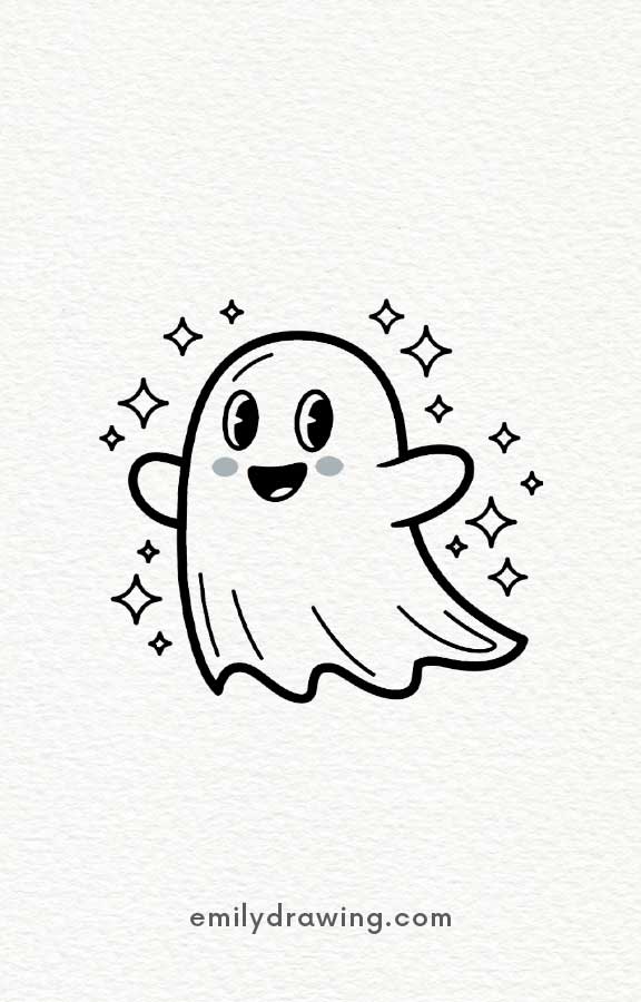 Ghost Hugging a Pumpkin - Easy Cute Ghost Drawing Ideas for kids