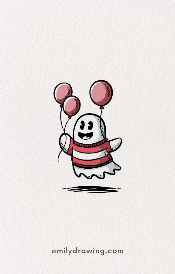 Ghost Playing with Balloons - Easy Cute Ghost Drawing Ideas for kids