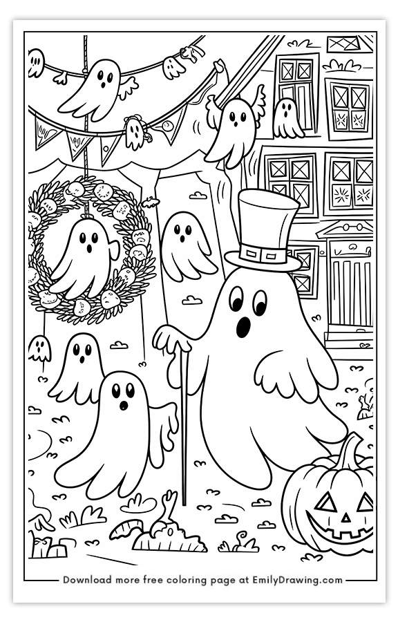 Free printable Ghost Playing with a Monster coloring pages with PDF files for download and printing!