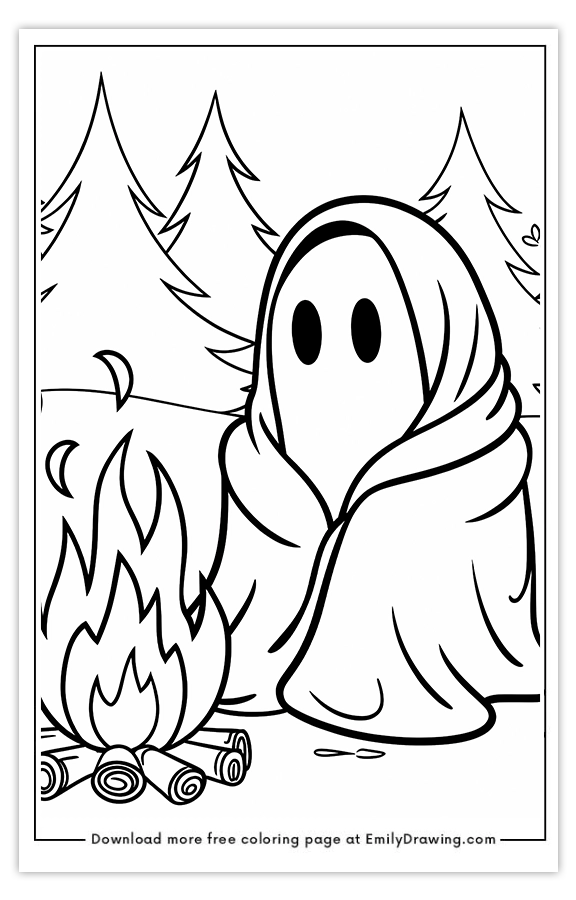 Free printable Ghost Wrapped in a Cozy Blanket coloring pages with PDF files for download and printing!