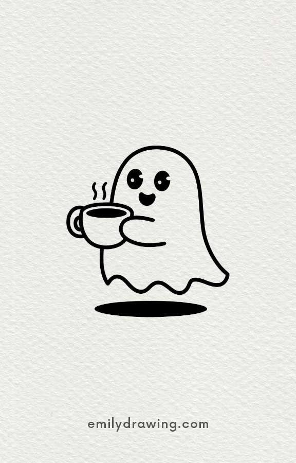 Ghost and a Cup of Hot Chocolate - Easy Cute Ghost Drawing Ideas for kids