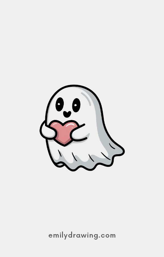 Ghost holding a heart - Easy Cute Ghost Drawing Ideas for kids