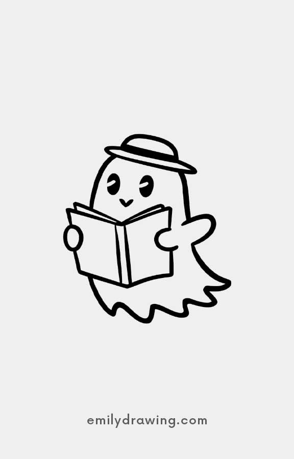 Ghost reading a Book - Easy Cute Ghost Drawing Ideas for kids