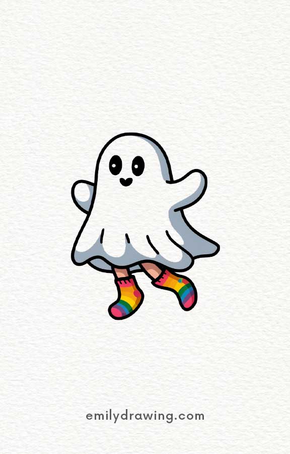 Ghost with Rainbow Socks - Easy Cute Ghost Drawing Ideas for kids