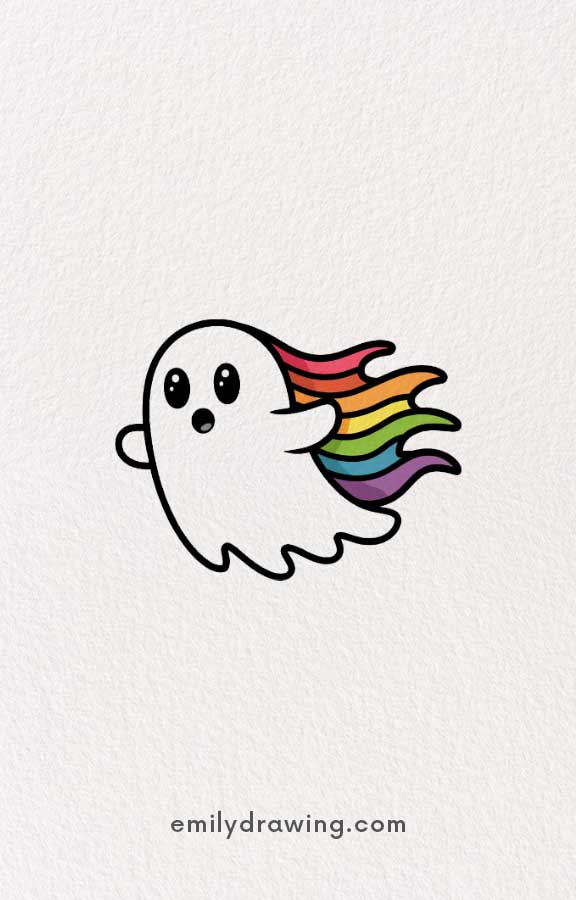 Ghost with Rainbow Trails - Easy Cute Ghost Drawing Ideas for kids