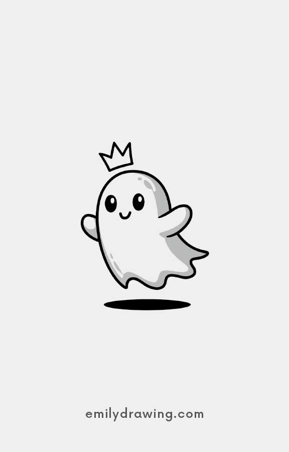 Ghost with a Tiny Crown - Easy Cute Ghost Drawing Ideas for kids