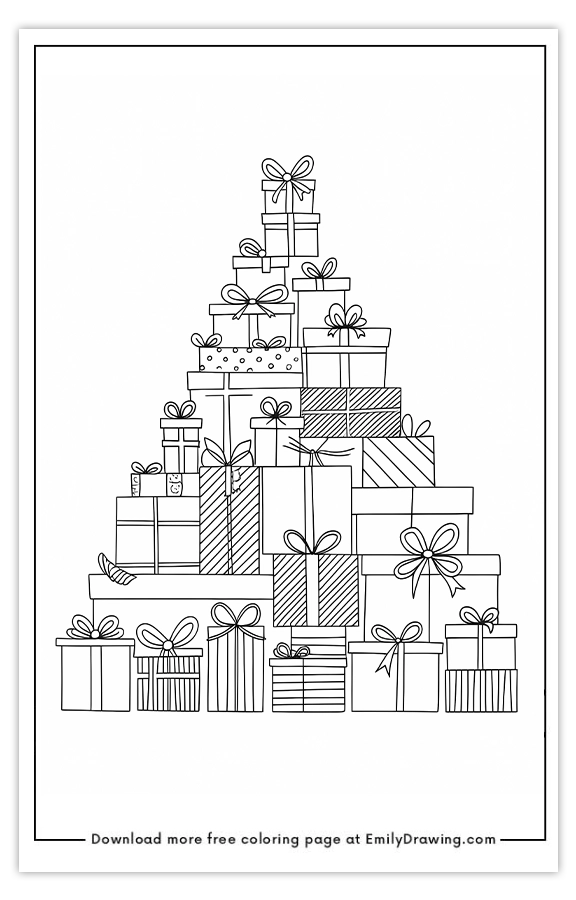 Free printable Gift Box Christmas Tree coloring pages with PDF files for download and printing!