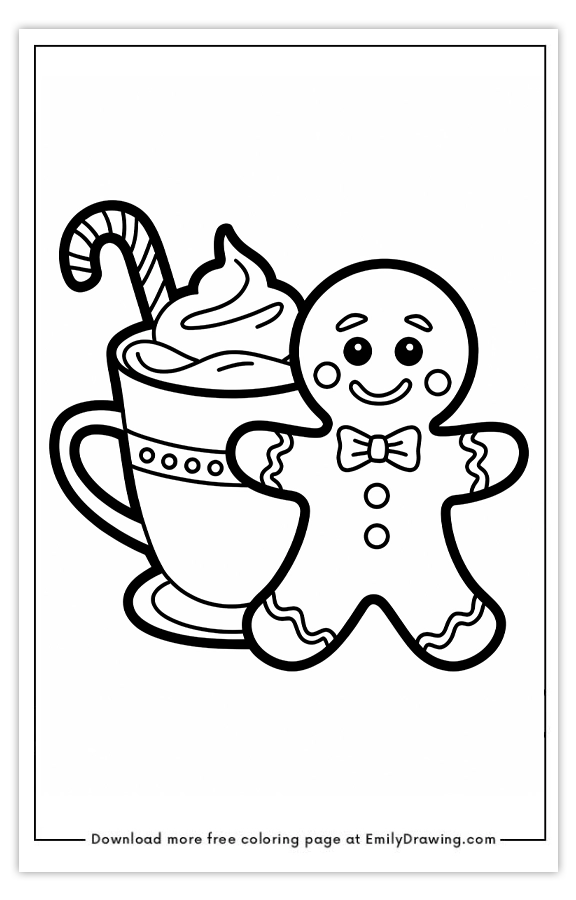 Free printable Gingerbread Joy and Cozy Treats coloring pages with PDF files for download and printing!