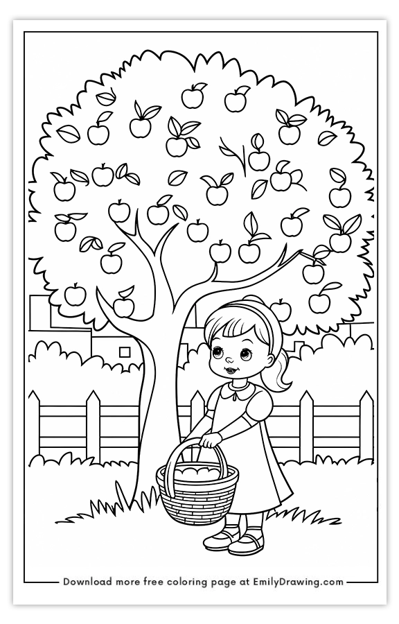 Free printable Girl with a Basket coloring pages with PDF files for download and printing!