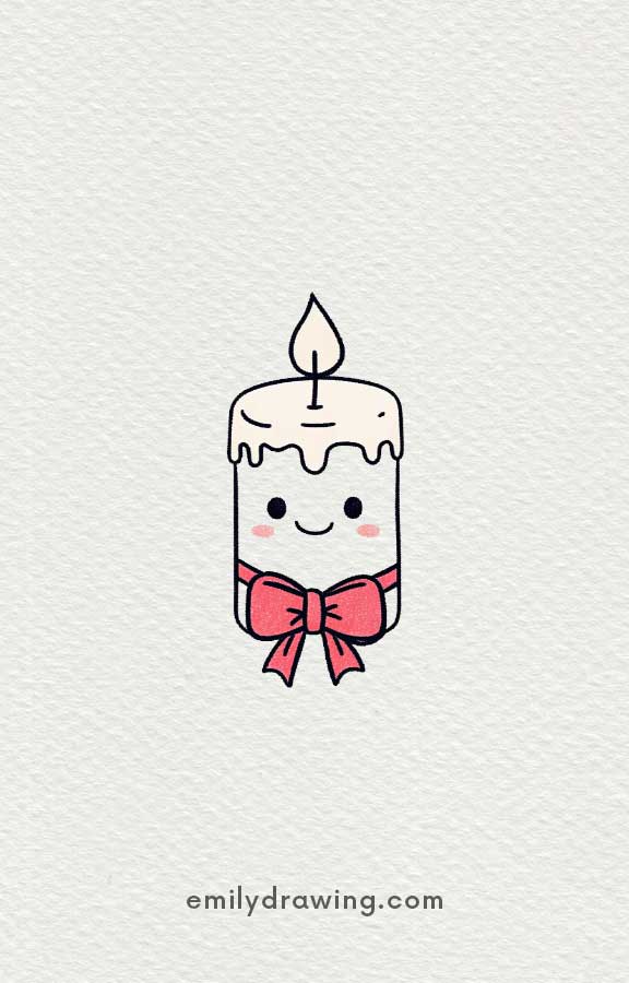 Glowing Candle with a Bow - Easy Cute Christmas Drawing Ideas for kids