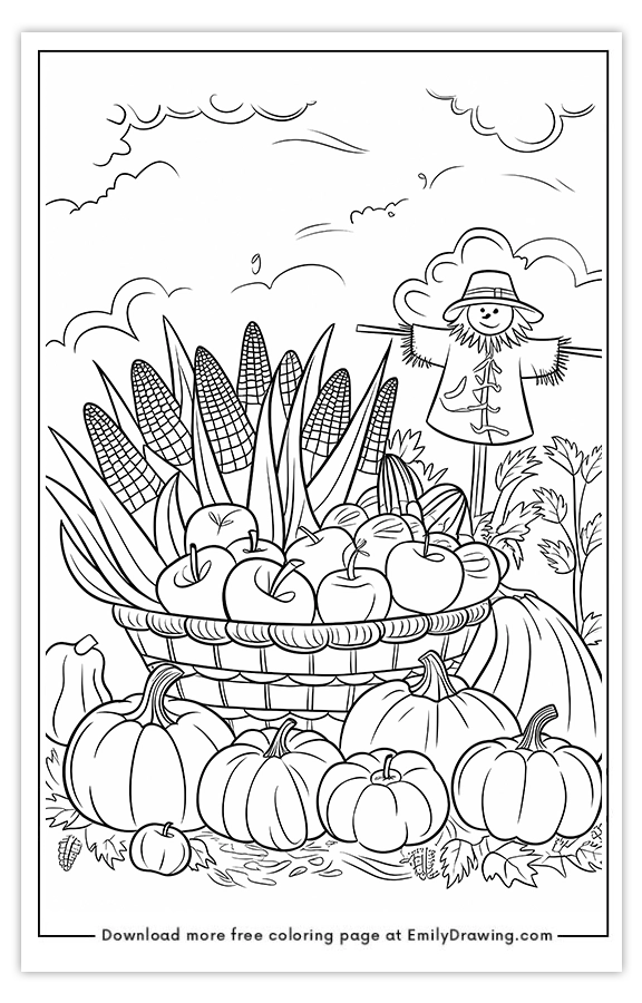 Free printable Harvest Basket coloring pages with PDF files for download and printing!