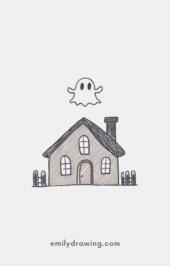 Haunted House - Easy Cute Halloween Drawing Ideas for kids