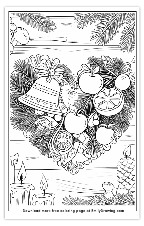 Free printable Heart of Pine and Festive Fruits coloring pages with PDF files for download and printing!