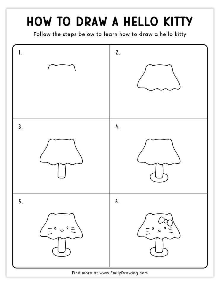 Creative tutorial to draw Hello Kitty in a mushroom design.