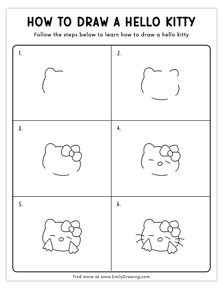 Step-by-step guide to draw a sleeping Hello Kitty design.