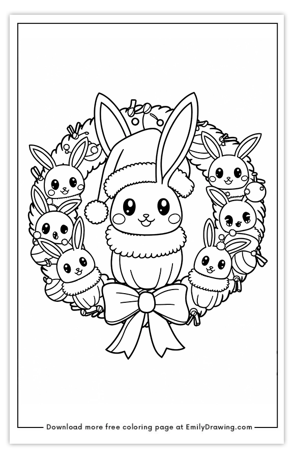 Free printable Holiday Wreath of Playful Creatures coloring pages with PDF files for download and printing!