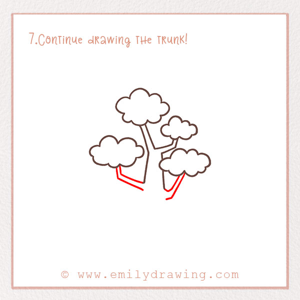 How to Draw a Pine Tree - Step 7 – Continue drawing the trunk!