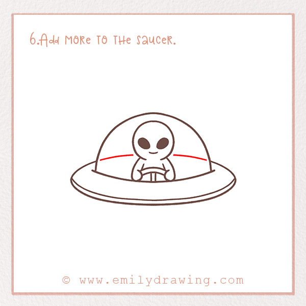 How to Draw an Alien - Step 6 – Add more to the saucer.