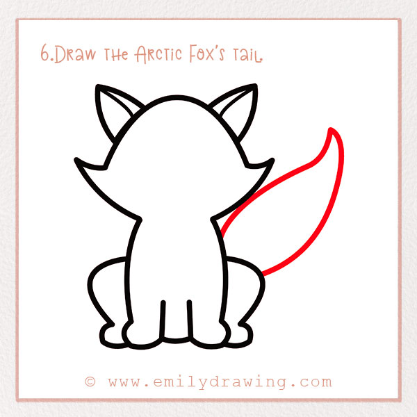 How to Draw an arctic fox - Step 6 – Draw the Arctic Fox's tail.