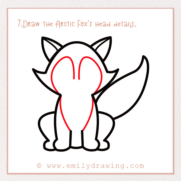 How to Draw an arctic fox - Step 7 – Draw the Arctic Fox's head details.