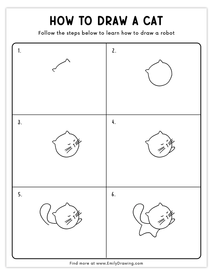 Easy tutorial for drawing a cartoon cat in a jumping pose, perfect for beginners and creative young artists.