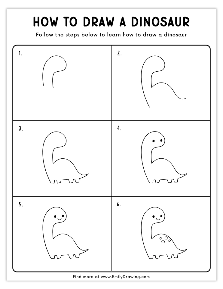 How to draw a cute baby dinosaur with a smiling face and long neck.