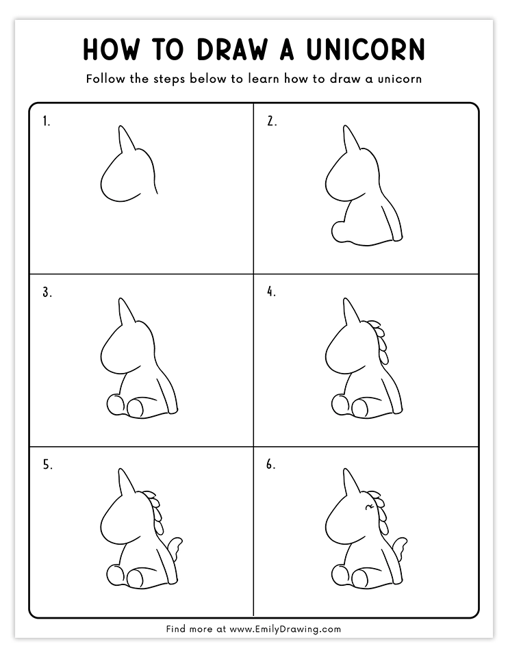 Adorable sitting unicorn drawing tutorial, ideal for beginners and kids.