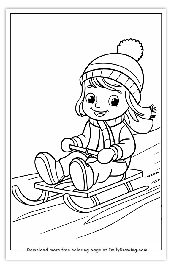 Free printable Joyful Sledding Adventure coloring pages with PDF files for download and printing!