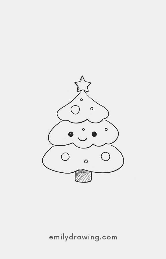 Adorable Christmas tree with a cute face and blushing cheeks.