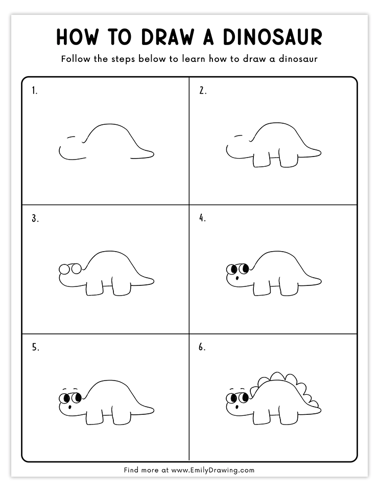 Step-by-step tutorial to draw a cute cartoon dinosaur with big eyes