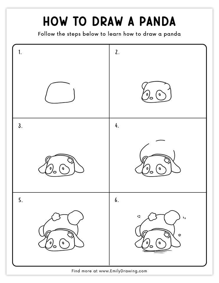 Step-by-step tutorial for drawing a playful panda in an upside-down pose, great for kids and beginner artists.