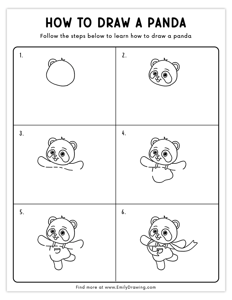 Step-by-step tutorial for drawing a superhero panda with a cape, ideal for kids and beginner artists.