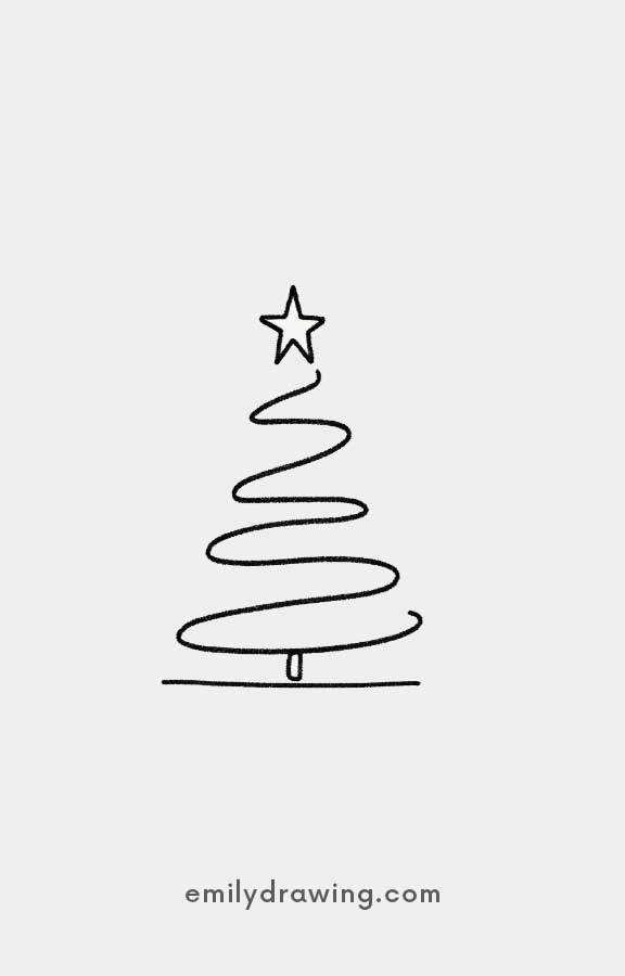 Simple spiral Christmas tree sketch with star on top.