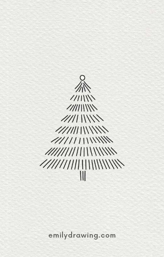 Stylized Christmas tree with radiating line patterns and a circle topper.