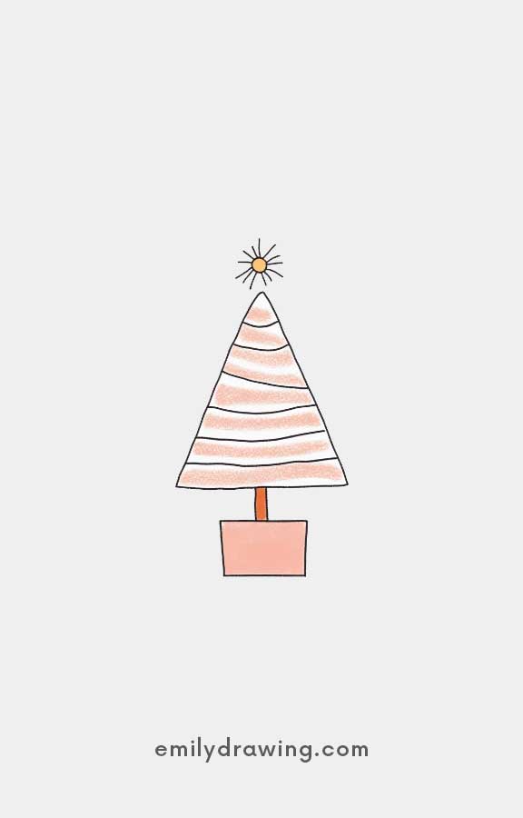 Stylized Christmas tree with pastel colors and a sun topper.