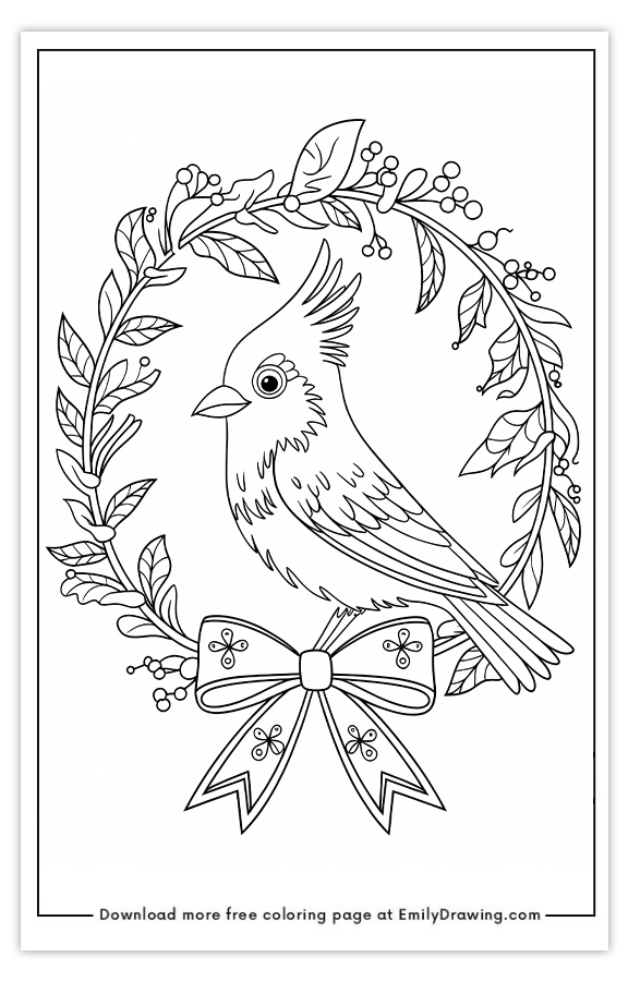 Free printable Ornate Bird in Decorative Wreath coloring pages with PDF files for download and printing!