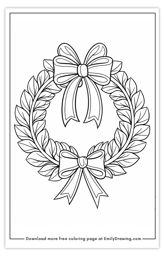 Free printable Ornate Holiday Wreath coloring pages with PDF files for download and printing!