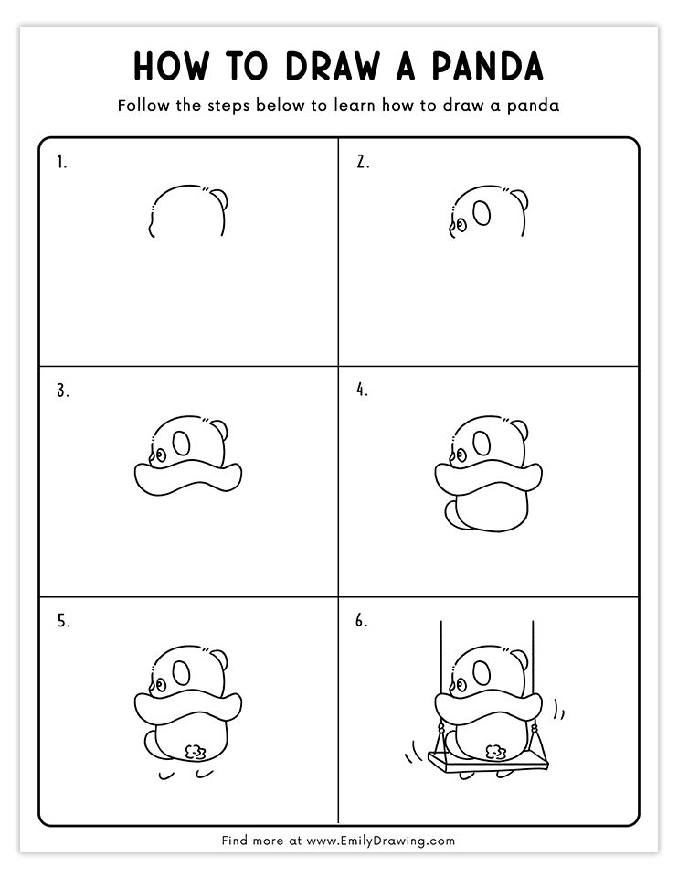 Step-by-step tutorial for drawing a panda sitting on a swing, ideal for kids and beginner artists.