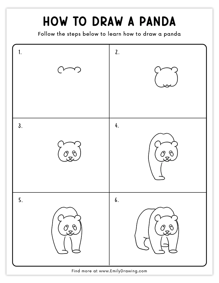 Step-by-step guide for drawing a panda walking, perfect for beginners and kids interested in animal sketches.