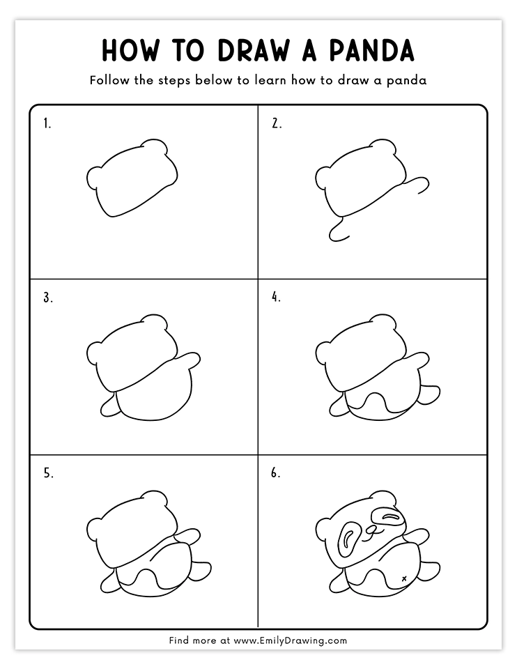 Step-by-step tutorial for drawing a relaxed panda lying on its back, ideal for kids and beginner artists.