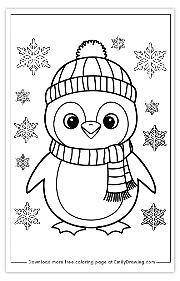 Free printable Penguins Snowy Day Fun coloring pages with PDF files for download and printing!