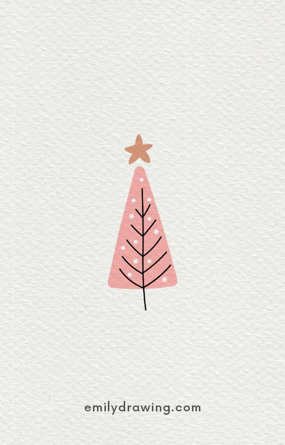 Soft pink Christmas tree with black branches and a star.