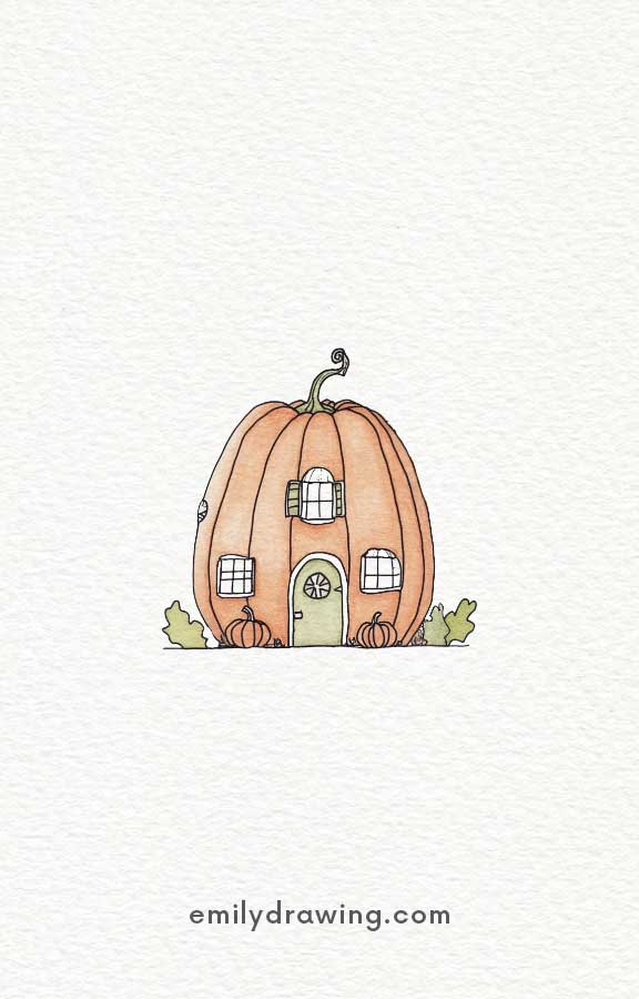 Pumpkin House - Easy Cute Pumpkin Drawing Ideas for kids