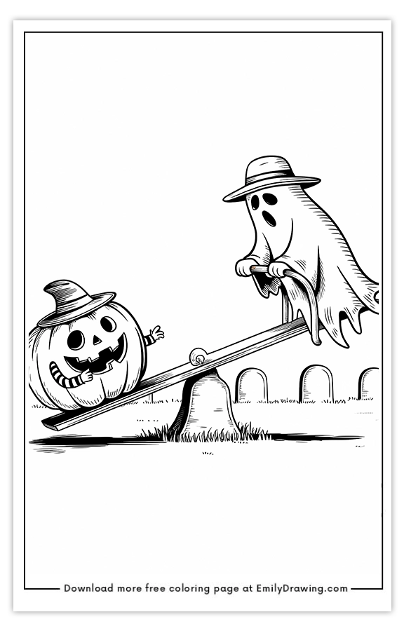 Free printable Pumpkin Playing on a See Saw coloring pages with PDF files for download and printing!