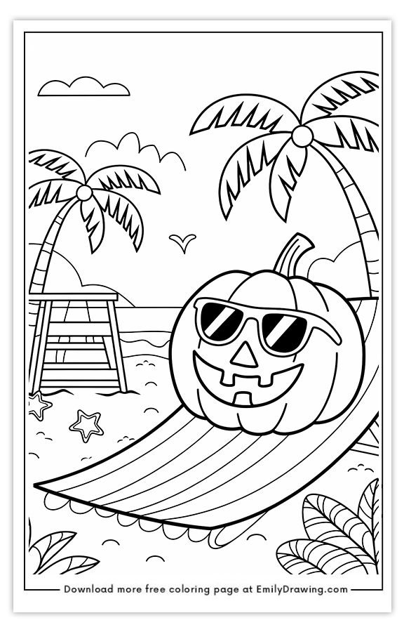 Free printable Pumpkin Wearing Sunglasses coloring pages with PDF files for download and printing!